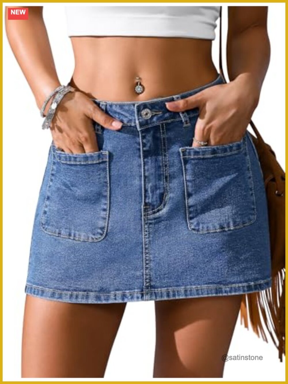 Eddoyee Denim Skort with Pockets Stretchy Mini Jean Skirt Summer Casual